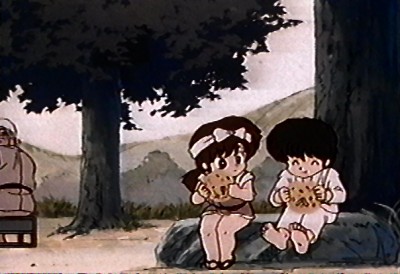 Ukyo and Ranma eating an okinomiyaki